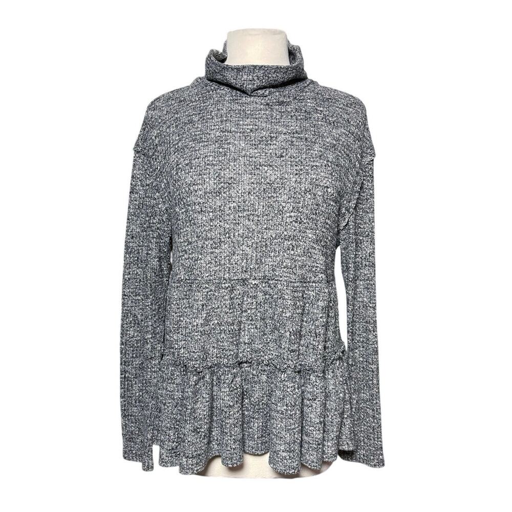 ANTHROPOLOGIE ERI + ALI Women’s Boho Mock Neck Tiered Waffle Knit Top